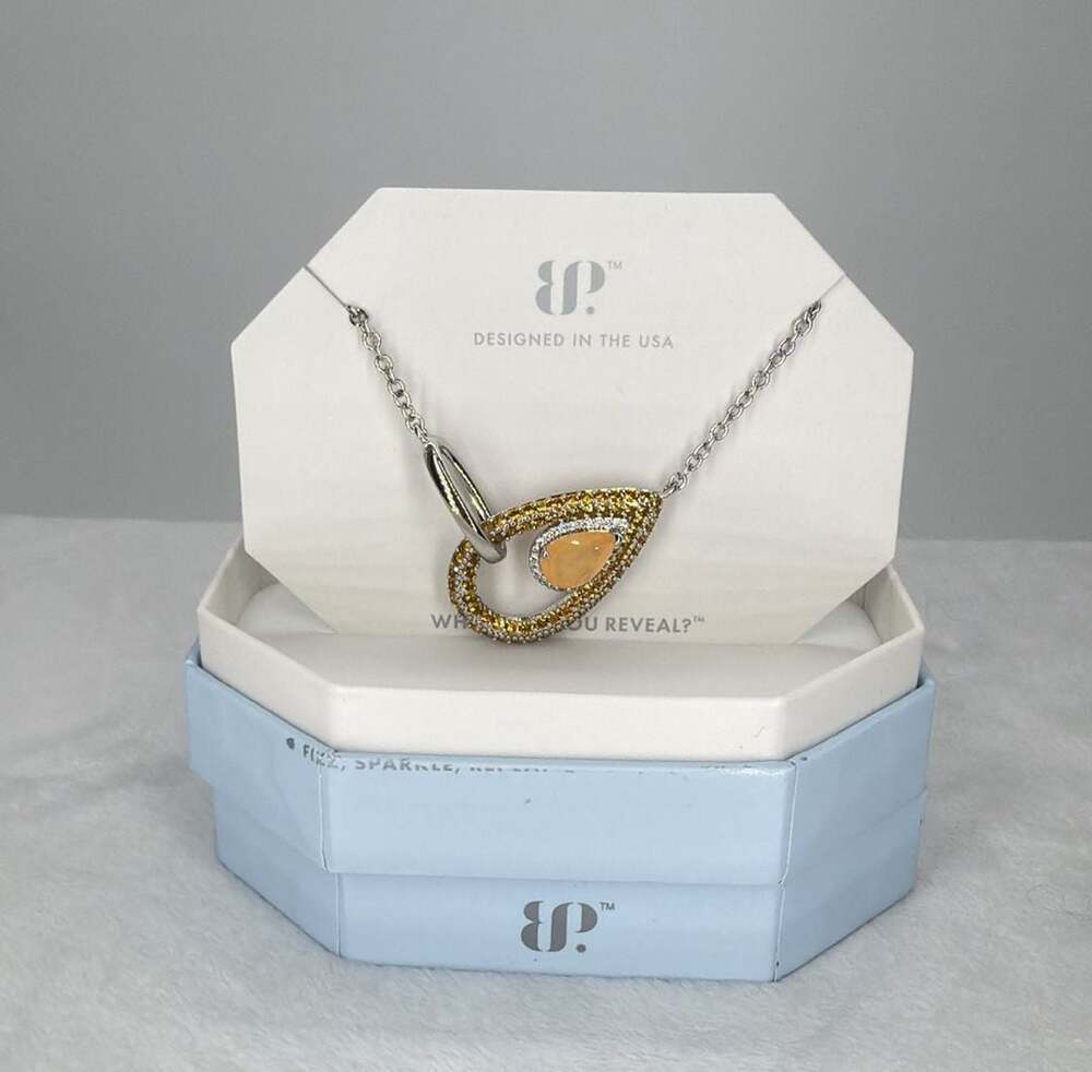 BP Pear Drop Romance Necklace Peach Morganite Rhodium Fall Colors